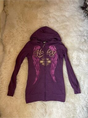 Vintage Harley Davidson purple wings zip up women’s hoodie